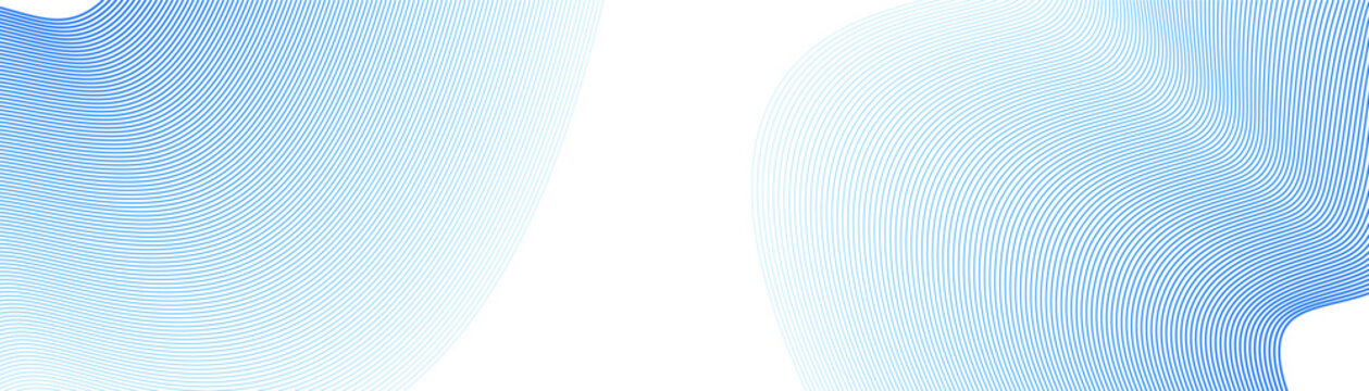 Abstract blue wavy line pattern vector illustration banner. Simple geometric guilloche background with minimalist curved contour lines, modern fluid gradient linear ribbon layout isolated on white bac
