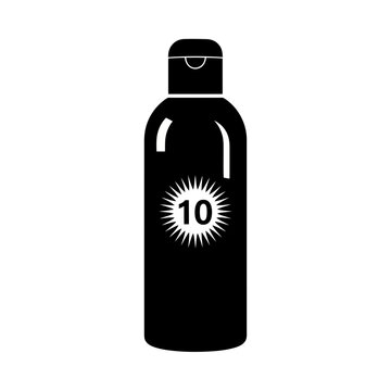 Video sunscreen bottle icon, sun protection factor 10, spf 10 lotion bottle, skincare product, summer skin protection, vector illustration