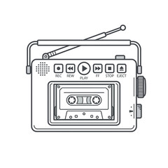 Vintage radio cassette player line art illustration. © NASIKIN
