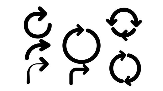 Set of Black Arrows Icons - Refresh, Reload, Loop, Repeat, Circular, Navigation Symbols