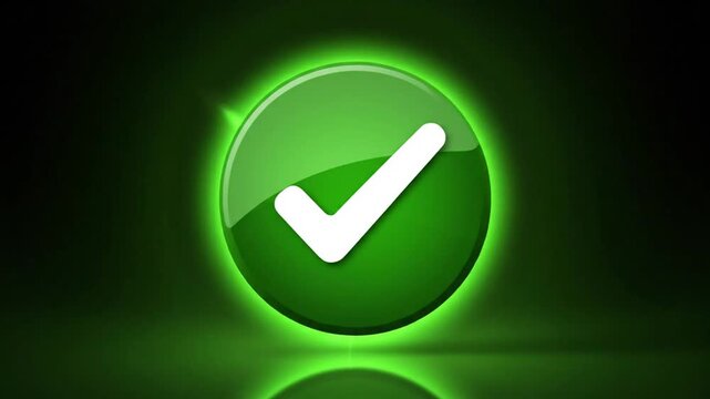 Glossy green sphere button with white checkmark symbol
