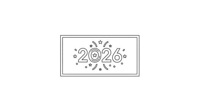 Happy New Year 2026 stylized text with stars and fireworks, festive celebration graphic