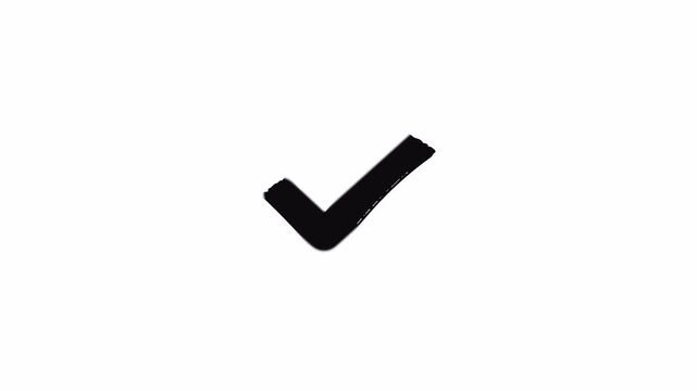 simple animation of a check mark with a textured brush stroke style, a black check symbol isolated on a white background for success, validation and completed task designs.