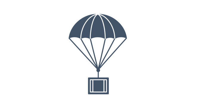 Minimalist vector illustration of a parachute carrying a delivery package.