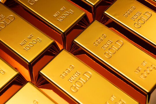 Luxury gold bullion. Gold bar studio background. Metal gold texture. Gold and banking concepts.