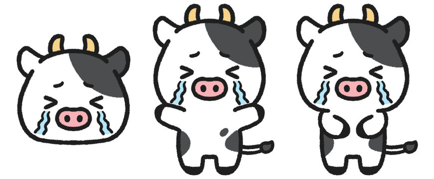 泣いている牛のイラストセット