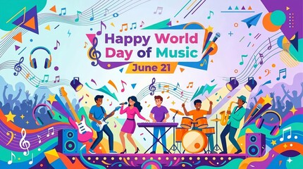 Obraz premium Happy World Music Day Celebration with Diverse People Enjoying Live Performance