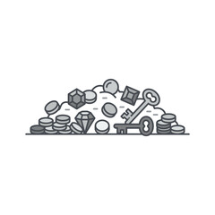 Pile of coins gems and old metal key © Khuntet
