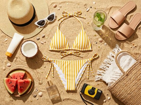 Summer Beach Essentials Flat Lay