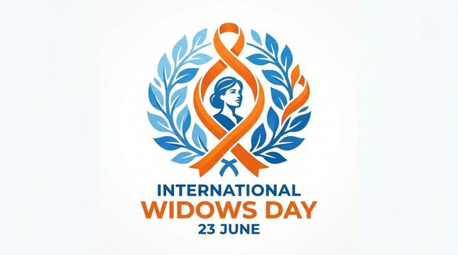 International Widows Day awareness campaign logo with ribbon and leaves