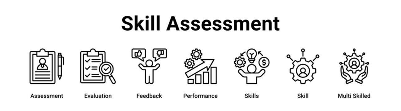 Skill Assessment web banner icon vector illustration concept for business with icon of Assessment, Evaluation, Feedback, Performance, Skills, Skill.