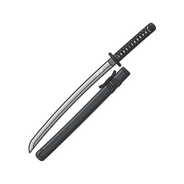Japanese katana sword with scabbard traditional weapon illustration.