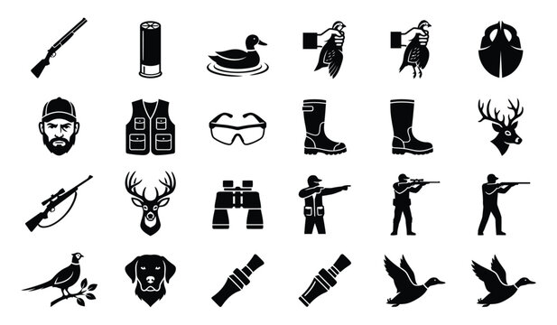 Hunting Icons Collection Black and White Silhouette