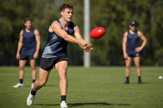 AFL Player Handballing During Practice Drill