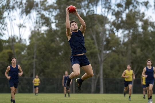 AFL Player Taking a Mark During Training