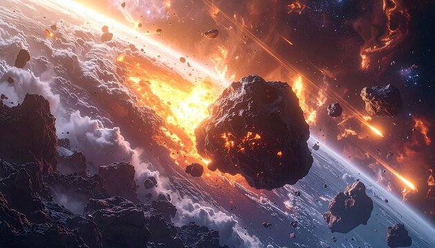Asteroids impact exploding planet