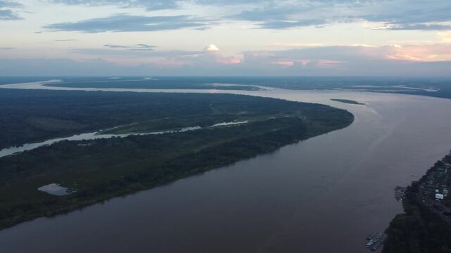 Aerial view of the amazon river near iquitos peru