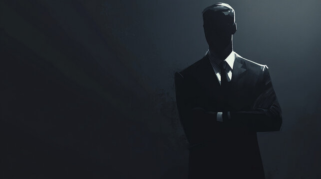 Mysterious Man in Suit, Silhouette, Dark Background, Corporate Identity, Secret Agent