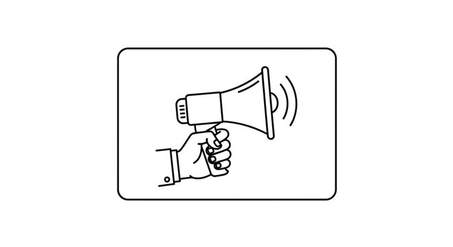 Hand Holding Megaphone Announcing with Sound Waves, Business Announcement Icon