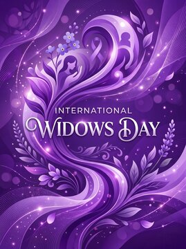 International Widows Day awareness purple floral ribbon illustration