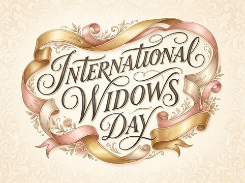 International Widows Day awareness ribbon with flowers and elegant text