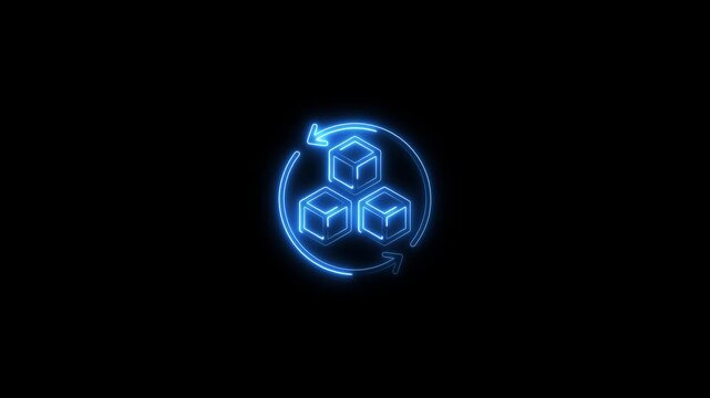 Neon blue 3 d cube rotation animation on black background