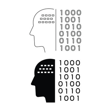 Human head profile with binary code digital intelligence icon.Editable stroke, Vector illustration, Line art Icon, Symbols.