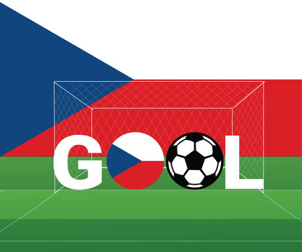 Soccer goal illustration with czech flag and lettering vector graphic