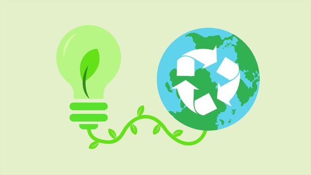 Recycling and energy conservation awareness concept. Suistainable living concept. Full length Icon animation illustration. High quality&nbsp;4k&nbsp;footage