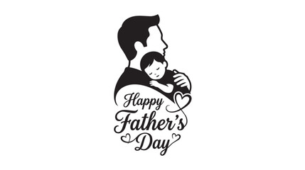 Obraz premium Happy father's day typography with silhouette of father holding sleeping baby