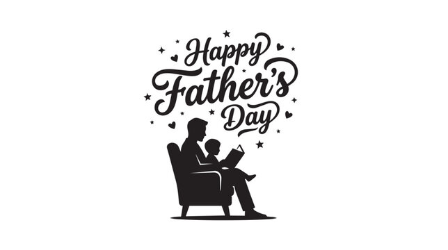 Happy father's day quote with silhouette of father reading book to child