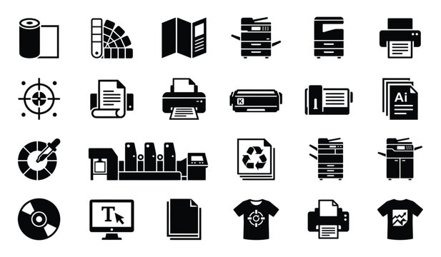 Printing Graphic Design Black Icons Set for Office and Studio