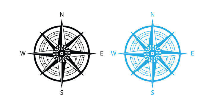 Compass Rose Icon Set &ndash; Nautical Navigation, Cardinal Directions & Maritime Vector Collection