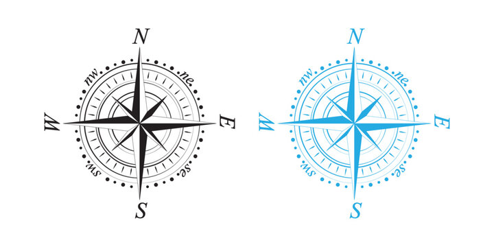 Compass Rose Icon Set &ndash; Nautical Navigation, Cardinal Directions & Maritime Vector Collection