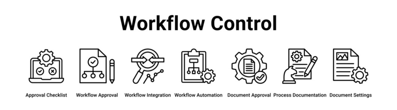 Workflow Control web banner icon vector illustration concept for business with icon of Approval Checklist, Workflow Approval, Workflow Integration, Workflow Automation, Document Approval, Process.