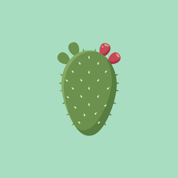 Minimalist vector art of a prickly pear cactus with red fruits