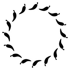 Fototapeta premium Circular frame with silhouette chili peppers. Spicy pepper circle border. Hot Chili Pepper Circle Frame. Round Frame Red Chili Peppers. Spicy food border template