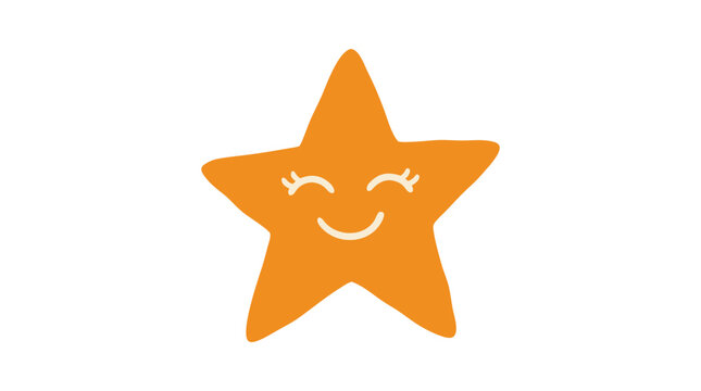 A cheerful orange star cartoon character with a smiling face and closed eyes