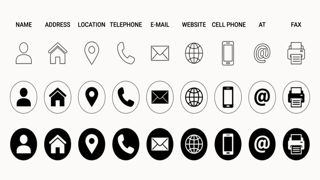 Business Card Contact Information Icon Vector Set