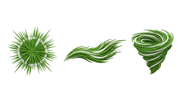 Set of 3 multi-angle views of stadium grass patch field corner element eco lawn texture design asset, transparent background, PNG