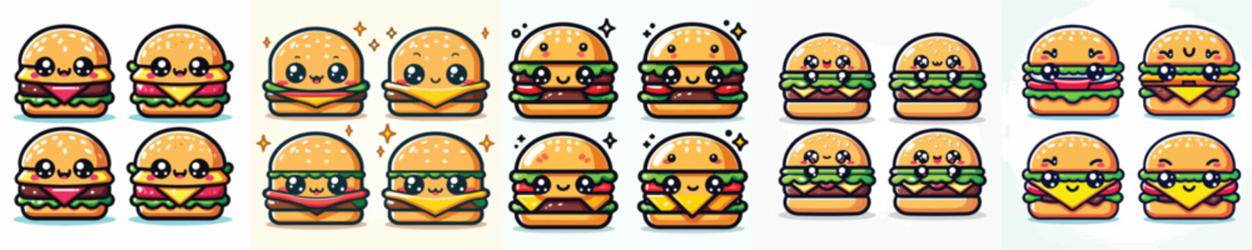 set of cute and adorable burger vectors