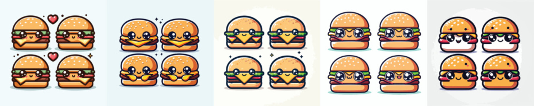 set of cute and adorable burger vectors