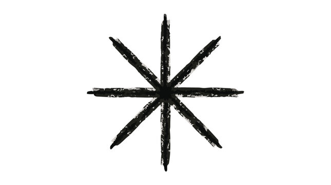 Abstract handdrawn eightpointed star or asterisk symbol in black crayon texture isolated on transparent background