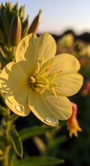 Obraz premium Evening Primrose in Golden Light - A Delicate Floral Portrait.