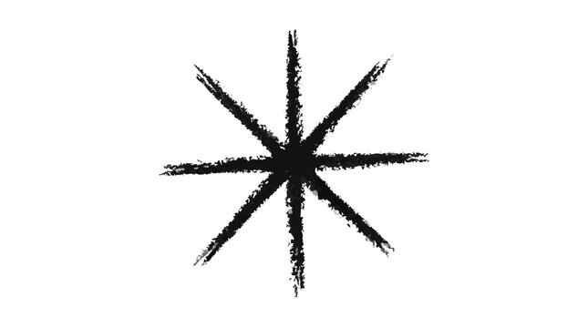 Abstract rough black starburst or asterisk shape isolated on a white background