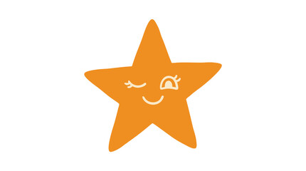 Obraz premium Cute cartoon orange star character winking with a happy smile isolated on transparent background