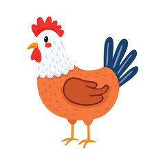 chicken, rooster, cartoon, hen, bird, farm, animal, vector, illustration, poultry, cockerel, beak, isolated, animals, feather, fowl, nature, agriculture, chickens, birds, drawing, art, clipart, silhou © Roxin