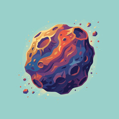 A colorful rocky asteroid floating in the deep dark space © Jin