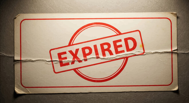 Expired Stamp on Old Paper Document, Red Seal, Vintage Texture