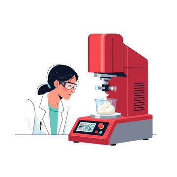 Female Rheologist Monitoring Paste Viscometer